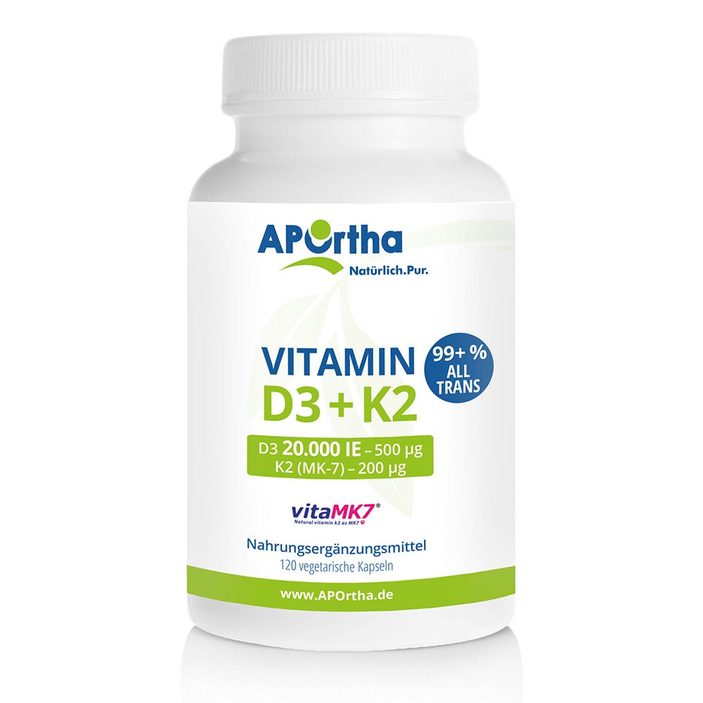 APOrtha Vitamin D3 20.000 I.E + K2 (MK-7), 120 veggy Kapseln