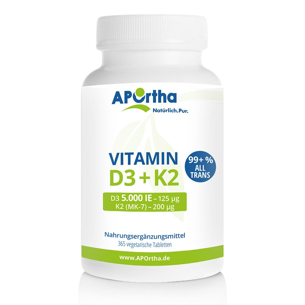 APOrtha Vitamin D3 5.000 I.E. + K2, 365 veggy Tabletten