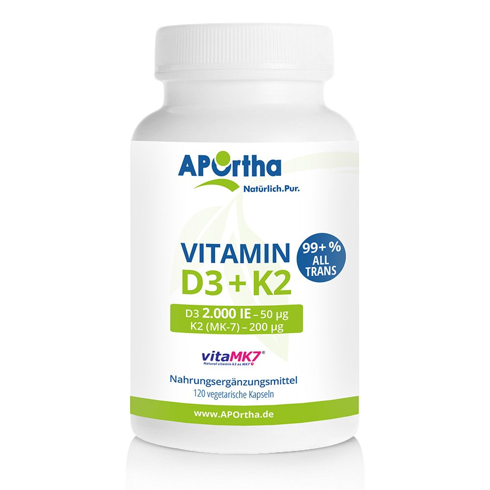 APOrtha Vitamine D3 2 000 UI + Vitamine K2 VitaMK7® 200 µg - 120 Capsules Végétariennes