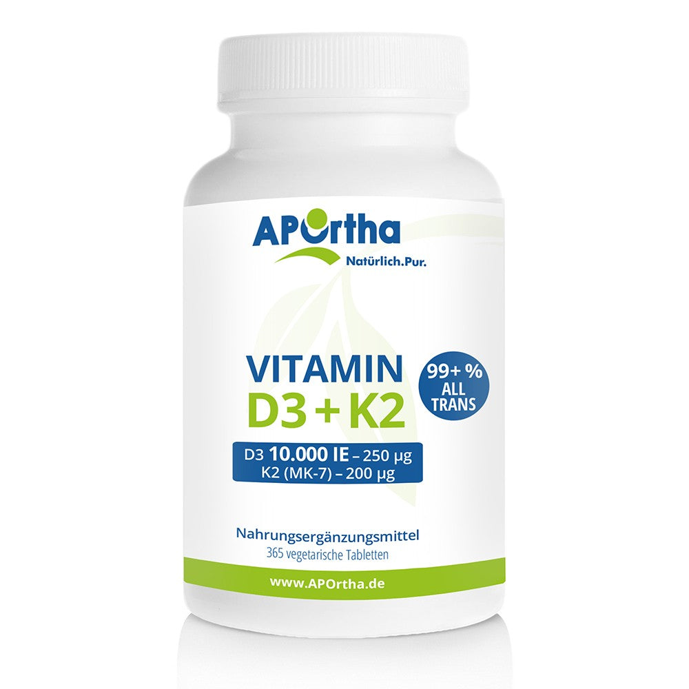 APOrtha Vitamin D3 10.000 I.E + K2, 365 vegetarische Tabletten